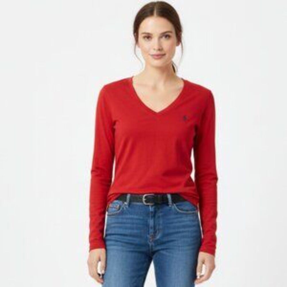 Ralph Lauren Red Long Sleeve V Neck Tee Shirt M